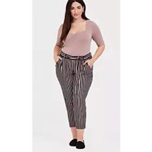 TORRID Pants Size 1 Multi Striped Crepe Tapered Leg Front Tie and Pockets Black